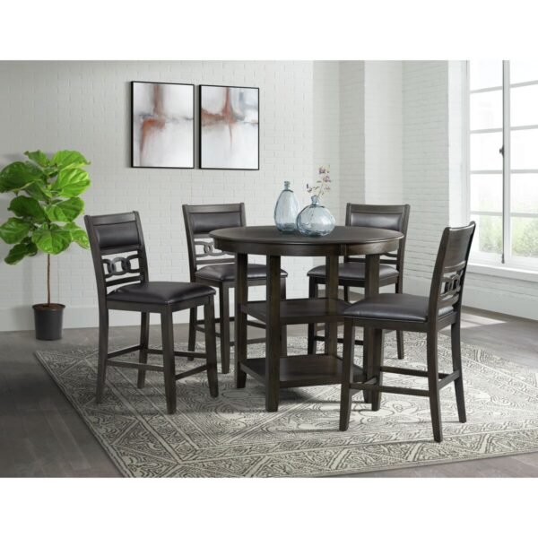 Amherst Counter Height 5PC Dining Set-Table and Four Faux Leather Side Chairs in Walnut