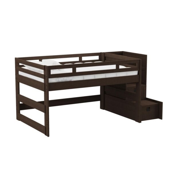 Cali Kids Complete Full Junior Loft Bed with Staircase in Brown