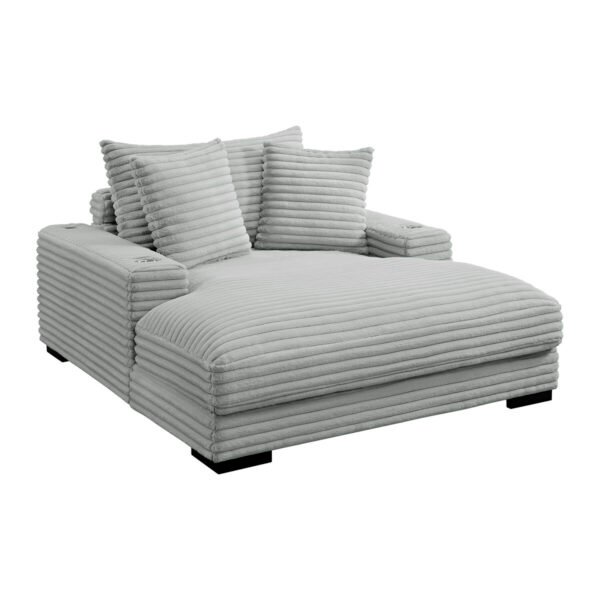 Grande Chaise with Power Back and 2 pillows 21in in Grand Cord Light Grey
