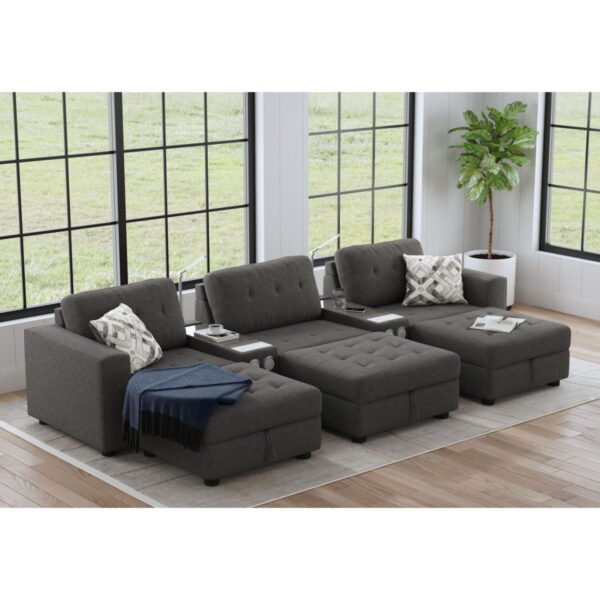 Options One - Living Room Set Sectional With Media Console And 3 Ottomans