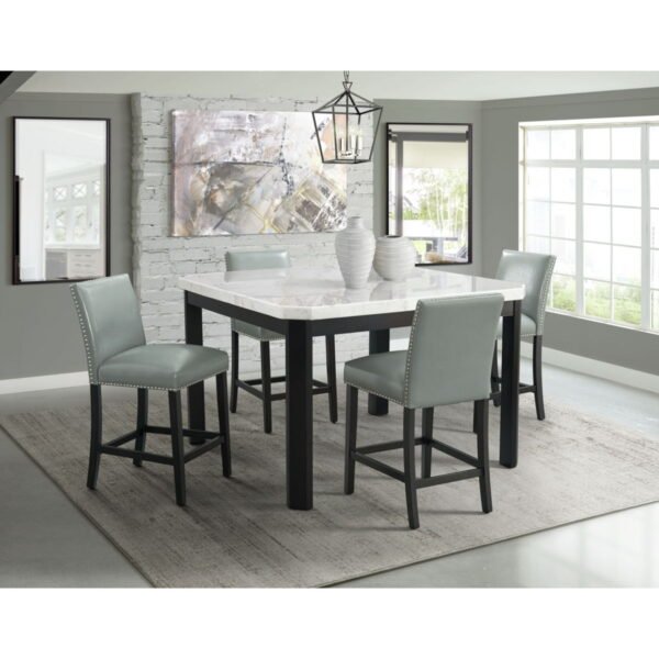 Francesca - 5 Piece Square Counter Dining Set (Table & Four Chairs) - White Marble