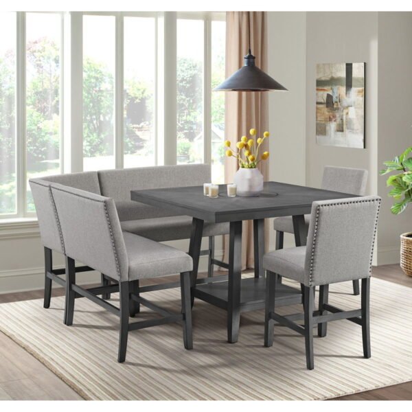 Seneca - Counter 3 Piece Corner Bench Gray Fabric - Gray